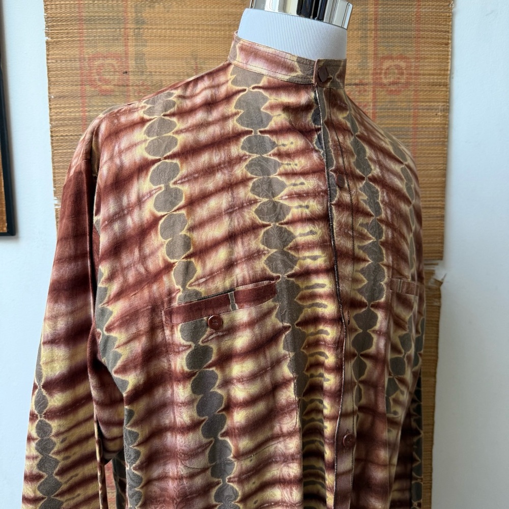 Mandarin Collar Bohemian Hippie Button-Up Shirt - Picture 6 of 12